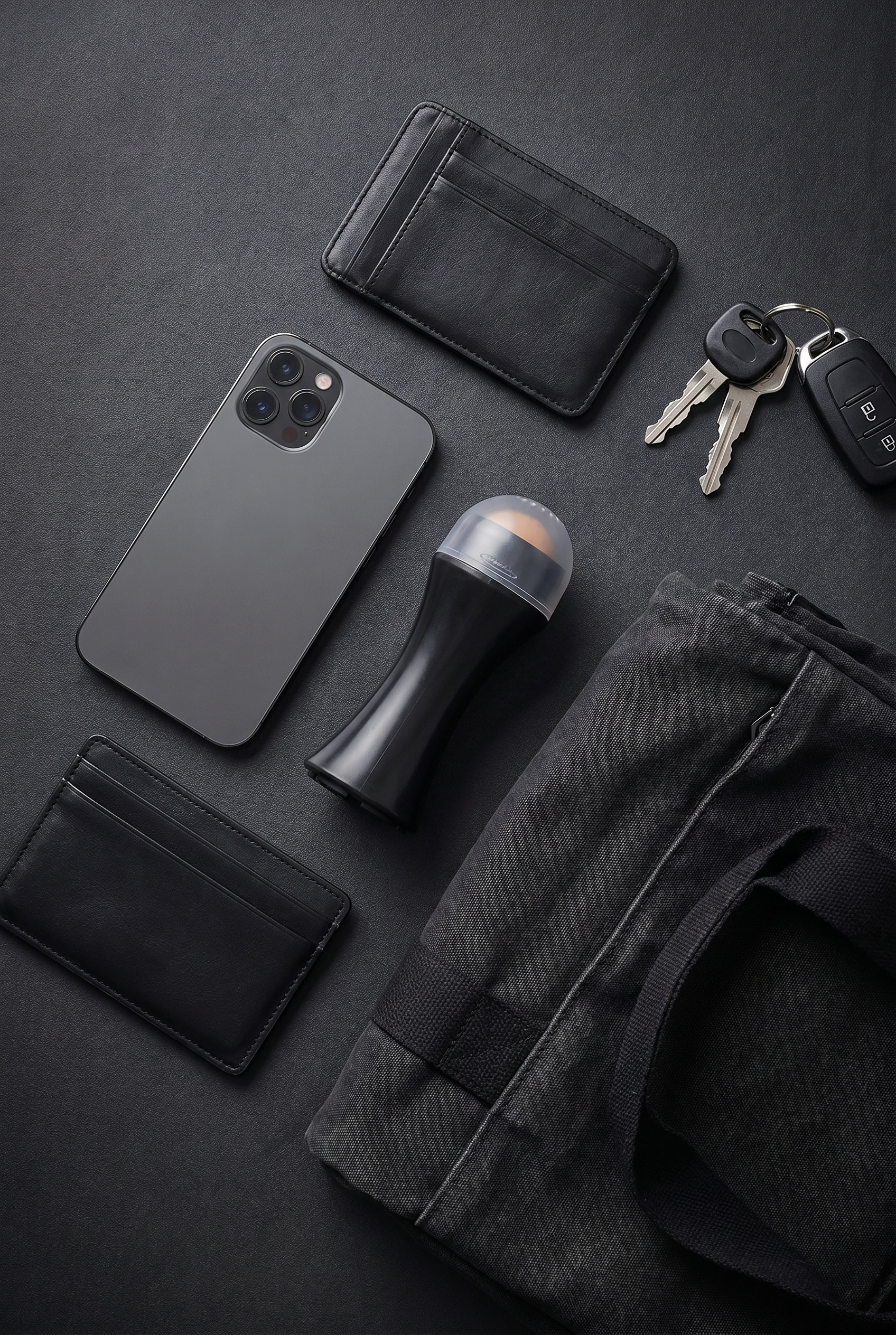 THEMATIQ pocket-size oil-control roller in an everyday carry flatlay